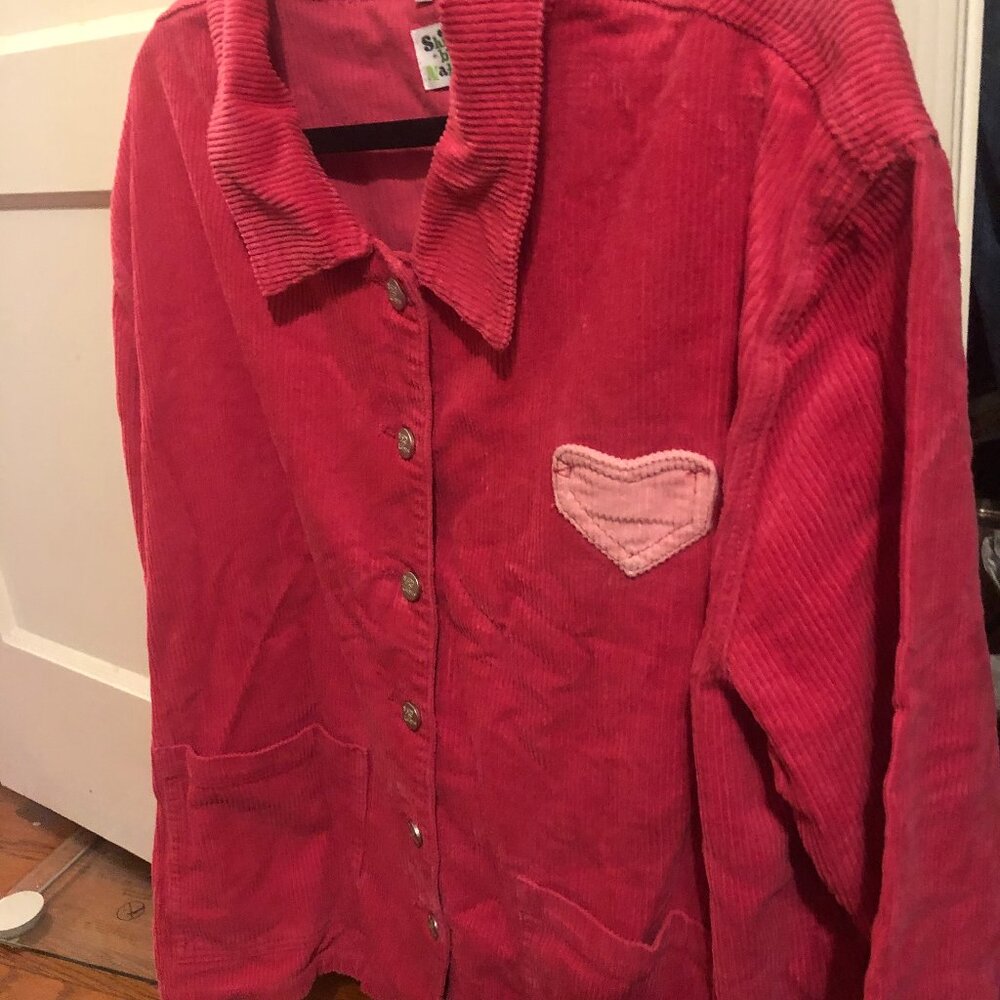 BRAND NEW Shiny by Nature Pink Corduroy Patchwork Heart Jacket  M